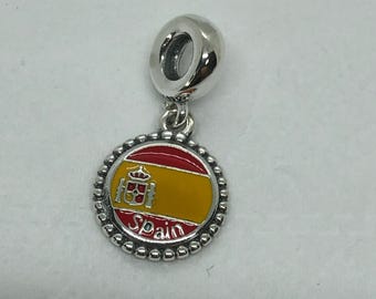 Exclusieve bedel/reishanger met vlag van PandoraSpanje|Verjaardagscadeau|S925 sterlingzilveren sieraden|Bedelarmband|gratis geschenkdoos