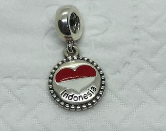 Charm exclusivo de la bandera de Indonesia de Pandora, charm de viaje, regalo de cumpleaños, joyería de plata de ley S925, pulseras con charms, con caja de regalo.