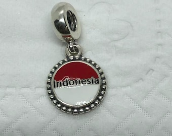 Dije exclusivo con la bandera de Indonesia, ideal para festividades, viajes, cumpleaños, joyas de plata de ley S925, pulseras con dijes y caja de regalo.