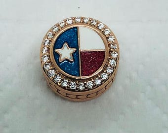 Dije de botón con la bandera exclusiva del estado de Texas, dije de viaje, regalo de cumpleaños, joyería de plata de ley S925, dije de oro rosa, con caja de regalo.