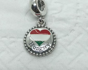 Hungary Country Exclusive Heart Flag  Charm/Travel charms|Birthday gifts|S925 Sterling Silver Jewelry|Charm Bracelets|with gift Box