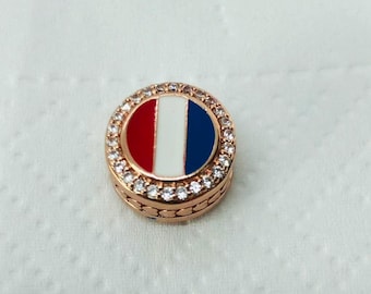 Dije exclusivo con la bandera de Francia en oro rosa, regalo de viaje, joyería de plata de ley S925, pulsera con dijes, con caja de regalo.