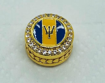 Island Of Barbados Exclusieve knopbedel vlag/gouden vlag ronde bedel/reisbedels|Verjaardagscadeaus|S925 sterlingzilveren sieraden/met geschenkdoos