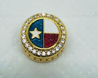 Dije de botón exclusivo con la bandera del estado de Texas, dije redondo con la bandera dorada, dijes de viaje, regalos de cumpleaños, joyería de plata de ley S925, con caja de regalo.