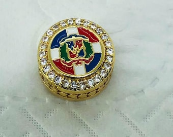 Pandora Dominican Republic Exclusive Bead Charm/Gold Flag Round charm/Travel charm|Birthday gifts|S925 Sterling Silver Jewelry/with gift Box