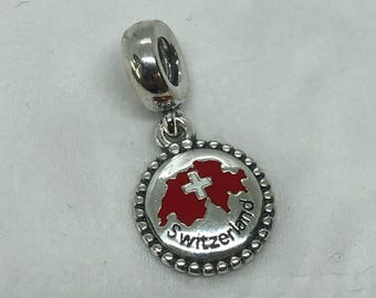 Pandora Switzerland map Exclusive charm/Travel charm|Birthday gift|S925 Sterling Silver Jewelry|Charm Bracelet|with gift Box