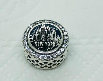 Charm de botón exclusivo de Nueva York/Charm de viaje/Regalos de Navidad/Joyería de plata esterlina S925/Pulsera con charms/Con caja de regalo