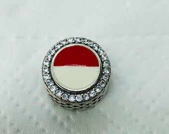 Flag of Indonesia Exclusive Bead Charm Pendant/Travel charm gifts|S925 Sterling Silver Jewelry|Charm Bracelet|with gift Box