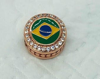 Pandora Pandora Brazil Flag Exclusive Bead Charm/Travel charm|Birthday gifts|S925 Sterling Silver Jewelry|rose Gold Charm |with gift Box