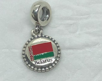 Pandora Country Of Belarus EXCLUSIVE Flag Enamel Dangle CHARM/Travel charm|S925 Sterling Silver Jewelry|Charm Bracelets|with gift Box