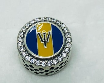 Vlag van Barbados Exclusieve kraalbedel/reisbedel/kerstcadeaus|S925 sterlingzilveren sieraden|Bedelarmband|met geschenkdoos