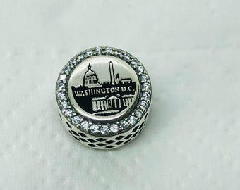 Colgante con dije de cuenta exclusivo de WASHINGTON DC/Regalos de dijes de viaje/Joyería de plata esterlina S925/Pulsera con dijes/con caja de regalo