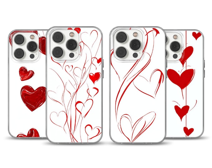 Red Heart Phone Case for iPhone 13, 14, 5,16e, 17 Pro Max, 17 Air, Samsung S25 Edge, A16, Pixel 10, 9A | Slim Gel Cover  Red Hearts Design