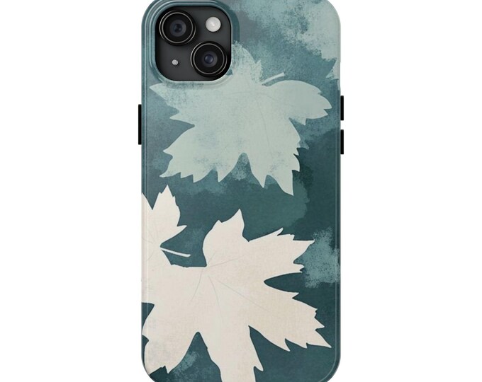 White Maple Leaves Phone Case | Teal Botanical Tough Case