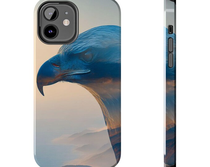 Blue Eagle Illustration Phone Case | Nature Bird Art, Sunset Landscape
