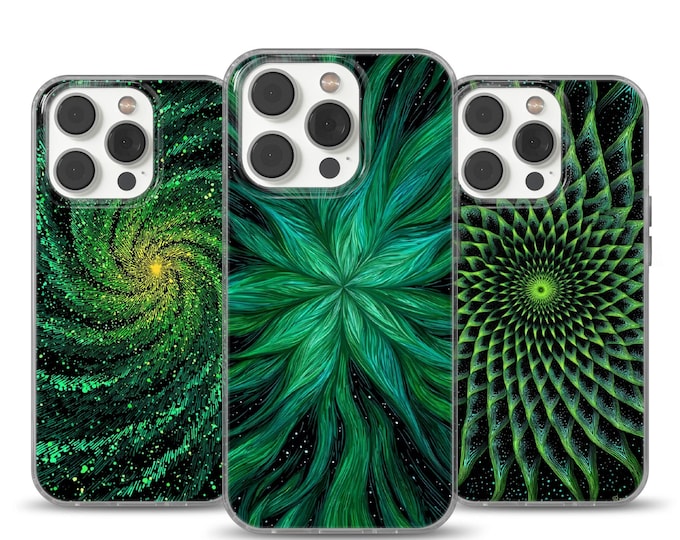 Spiritual Green Art Phone Case, Soft Gel Cover for iPhone 14, Samsung S23, Pixel 9A, Ultra, 15 Pro Max, 16e, 17 Air, Colorful Elegant Design