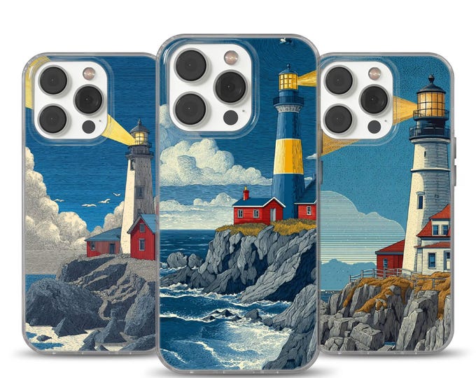 Lighthouse iPhone Case, Feeling Mood Elegant TPU Cover for iPhone 14 15 Pro Max 16e, Samsung S23 S24 S25 Ultra, Pixel 9A 10, Whimsical Style