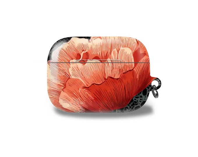 Poppy Floral Vintage Red cover fits AirPods Pro, Pro 2,  1/2, Samsung, and Google Pixel Buds cases.