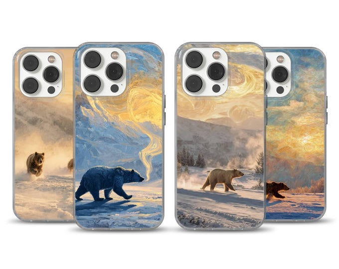 Black Bear Phone Case, Wildlife Mountain Design for iPhone 16, 17 Pro Max, Samsung S24, S25, Pixel 10, Lightweight TPU, Nature Lover Gift