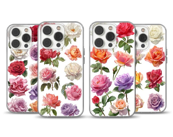 Floral Roses Phone Case, Elegant Flower Cover, TPU Gel