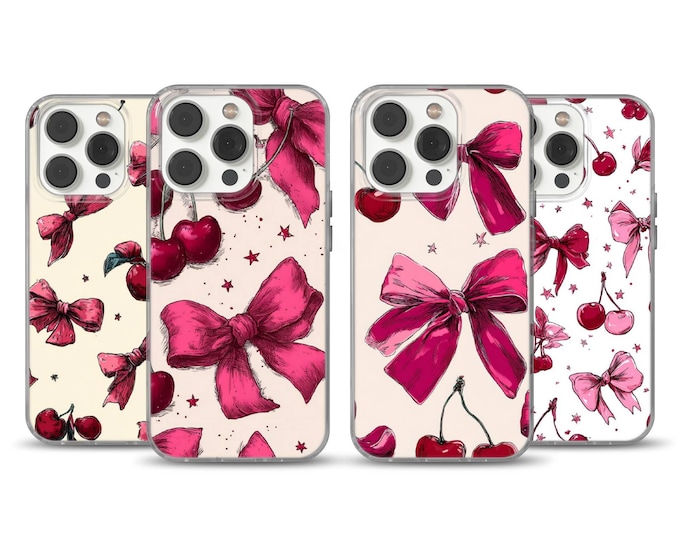 Girly Pink Bows Phone Case, Soft Gel TPU Cover with No-Fade Print, Elegant Design for iPhone 17 Pro Max, Samsung S23 S24, and Pixel 9A Ultra