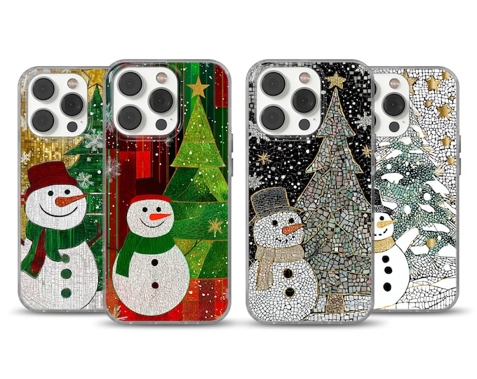 Stained Glass Snowman Phone Case, Festive Xmas Cover for Pixel 10/9A, Christmas Present for iPhone 16/17 Pro Max and Samsung Galaxy S25 Edge