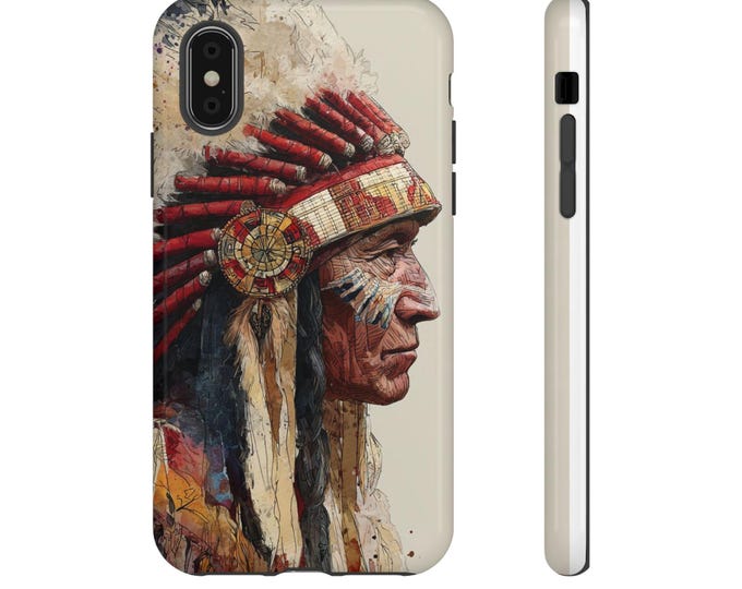 Native American Chief phone case | watercolor portrait, headdress