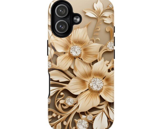 Gold Floral Relief Phone Case | Tough Magnetic Case