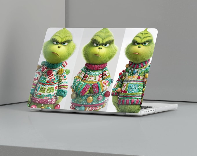 Grinch Green MacBook Case, Holiday Accessory Laptop Skin for MacBook Pro 16, 15, Air 13, 14, Gift for Mac Owner, Whimsical Protective Cover