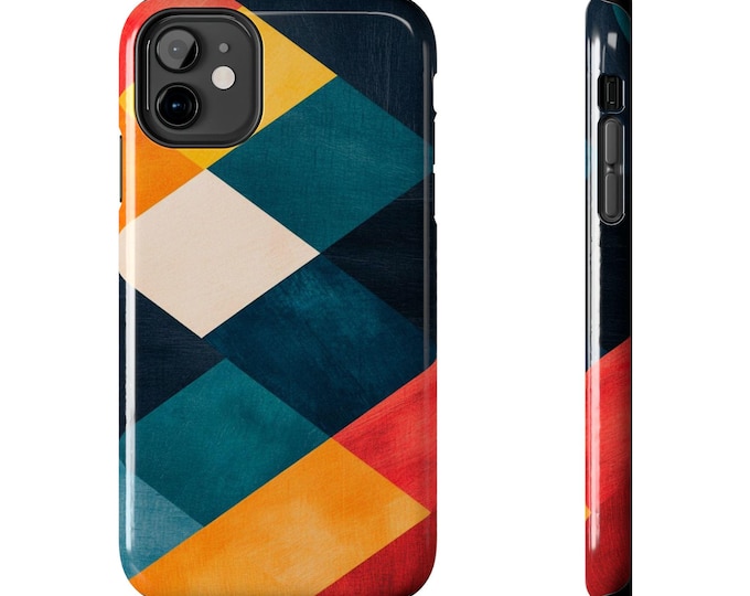 Geometric Color Block Chevron Tough Phone Case, Protective Phone Cover, Stylish Phone Accessory, Modern Phone Protector, Trendy Phone Shell
