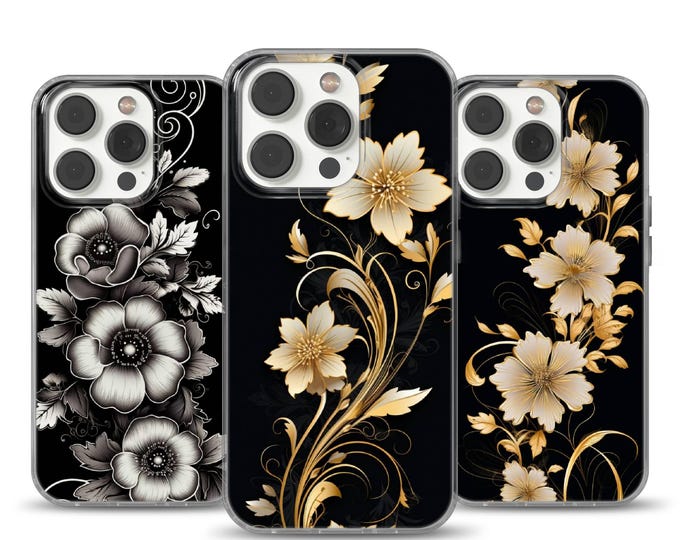Elegant Black Phone Case Vintage Lace cover for iPhone 16e, 17 Pro Max, 17 Air, Samsung S25 Edge, A16, Pixel 10, 9A