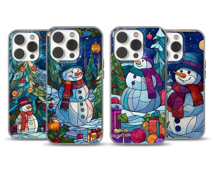Stained Glass, Winter Mosaic Cover for iPhone 16e 17 Pro Max 17 Air Samsung S25 Edge A16 Pixel 10 Christmas Snowman Style