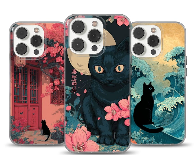 Elegant Whimsy, Floral Cat Cover, and Black Cat Phone Case for iPhone 12, 13, 14, 15, 16, 17, Samsung A, Ultra S23, S24, S25