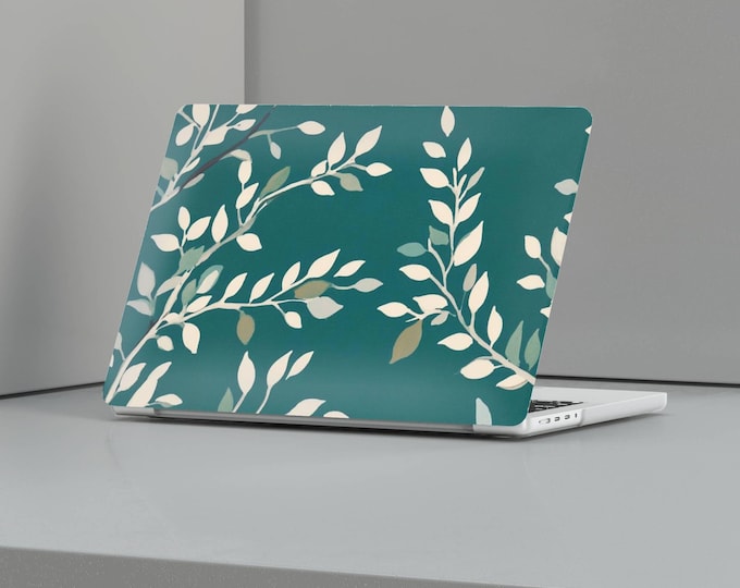 Teal Botanical MacBook Case, Floral Laptop skin