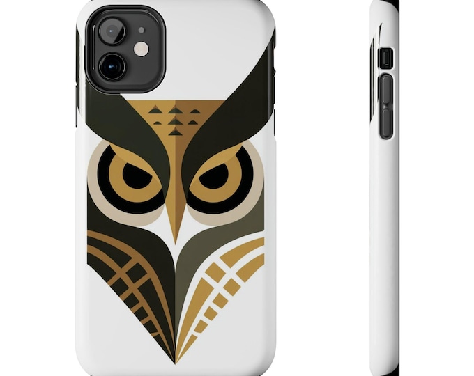 Geometric Owl Minimalist Bird Face Tough Phone Case | Neutral Tones