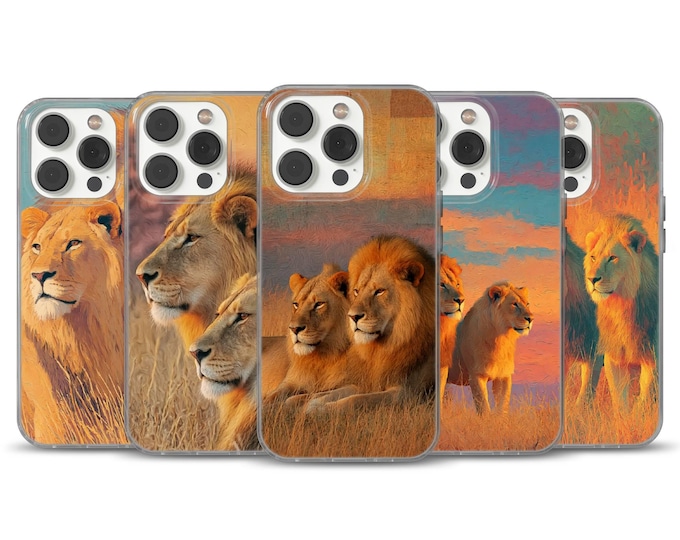 For the iPhone 12, 13, 14, 15, 16, 17 Pro Max, 17 Air, Samsung S25 Edge, A16, Pixel 10, and 9A, Lion Phone Case Art CLEAR cover