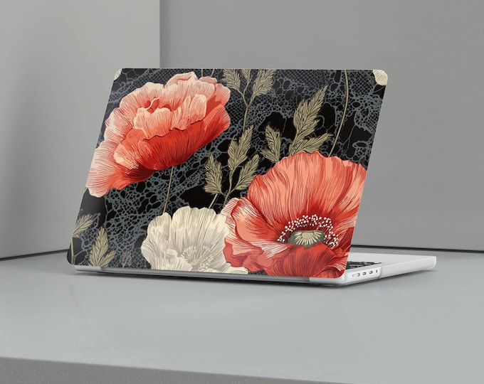 Poppy Floral MacBook Case Vintage red Laptop skin, Cover  Pro 16, 15, Air 13 14, Gift for MAC owner