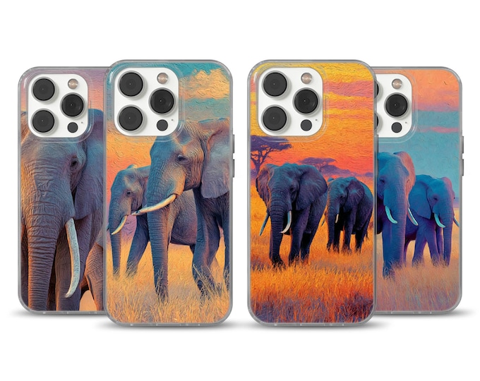 Elephant Phone Case: Lightweight, jungle-style, artistic wildlife design for iPhone 16e, 17 Pro Max, Samsung S25 Edge, Pixel 10, and 9A