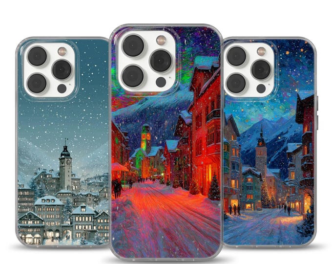iPhone 14, 15, 16, Samsung S23, S24, iPhone 15 Pro Max, Pixel 10, Ultra, 17 Air Gift Cover, Christmas Phone Case, Winter Village Design