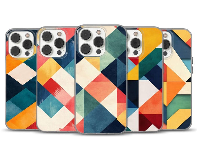 Retro Geometric Phone Case Colorful Pattern cover for iPhone 16e, 17 Pro Max, 17 Air, Samsung S25 Edge, A16, Pixel 10, 9A