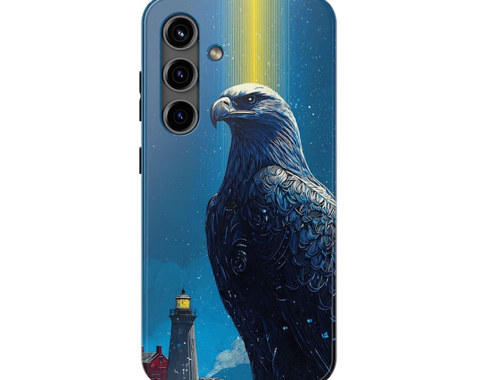 Eagle Night Sky Phone Case, Lighthouse Starry Blue Tough Case, Animal Lover Gift, Protective Cover, Wildlife Nature , Outdoor Adventure