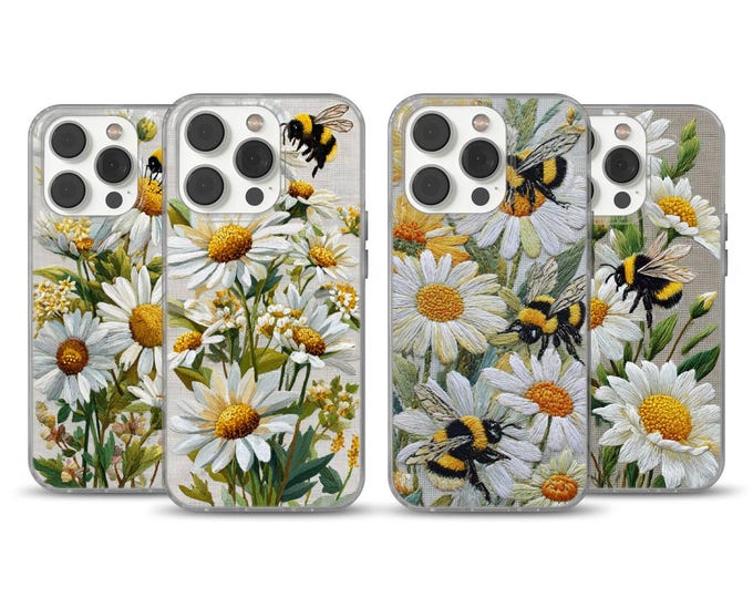 Faux Embroidery of a Floral Bee Phone Case