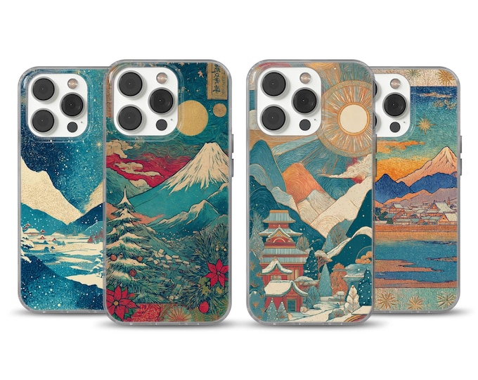 Japan Christmas Phone Case, Winter Mountain Design, Elegant Gel Cover for iPhone 13, 14, 15, 16, 17, Samsung S23, Pixel 10, Lightweight TPU