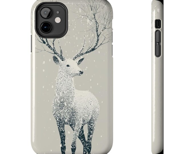 Snowy White Deer Phone Case, Winter Tough Phone Cover, Cute Deer Illustration, Protective Phone Shell, Holiday Phone Accessory