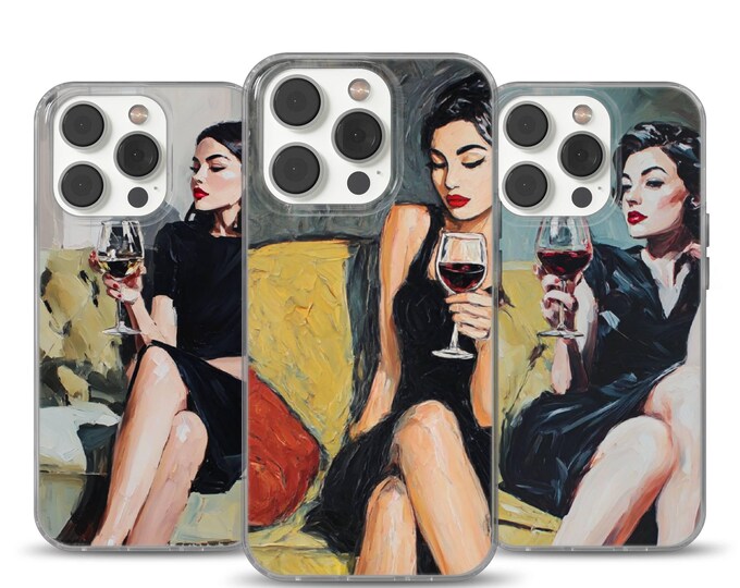Elegant Design, Lightweight TPU, No-Fade Print, Woman Wine Art Phone Case, Slim Cover for iPhone 14, 15, 16, 17, Samsung S23, and Pixel 10