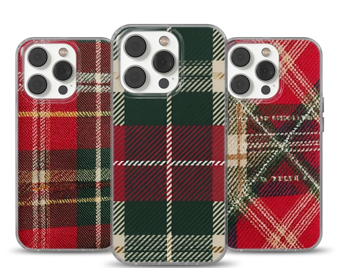 Christmas Plaid Phone Case, Holiday Tartan Gift Cover for iPhone 14, 15, 16, 17, Samsung S23, Pixel 9A, Light & Thin Gel Material, Stylish