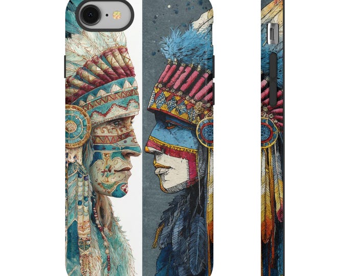 Native Headdress Illustration Phone Case | Tribal Portraits, Colorful Feathers