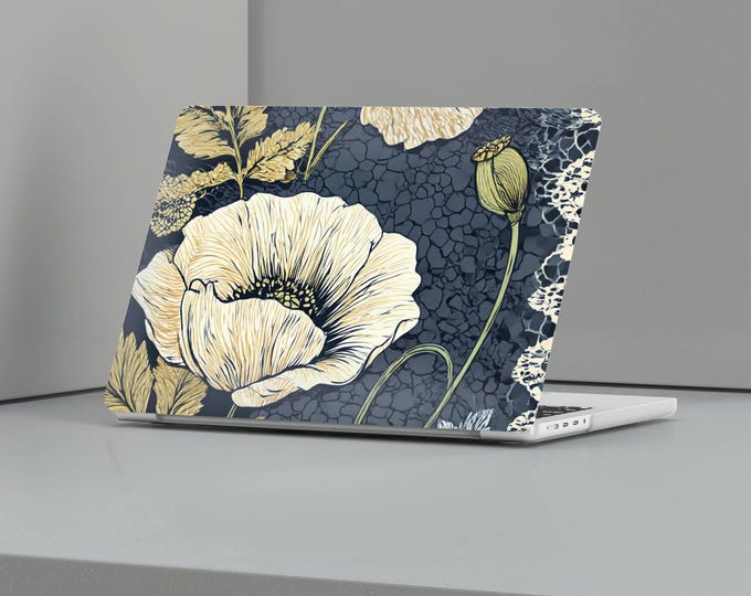 Cream Poppy Vintage Floral MacBook Cover