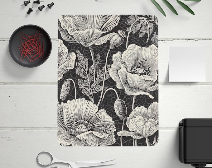 Poppy Floral Vintage Black cover for iPad 12.9, 10.9, iPad Pro 13,  case with pencil holder,  Gen 6