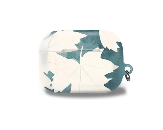 White Maple Teal Botanical cover for AirPods Pro, 1/2, Samsung, and Google Pixel Buds cases.